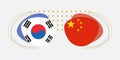 South Korea and China flags. Chinese and Korean national symbols with abstract background and geometric shapes. Royalty Free Stock Photo